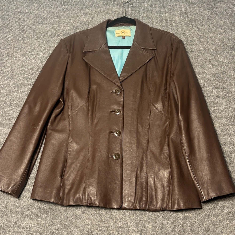 Wilsons Leather Jacket Womens XL Brown Button Down Jacket Vintage 90s Y2K Blazer